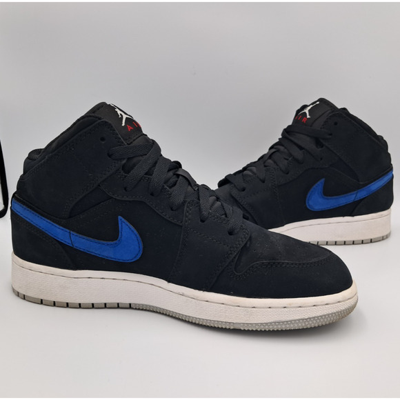 Size 5.5Y | 7W - Jordan 1 Mid Multi-Color Swoosh Black (GS) - 554725-065 - Picture 2 of 10